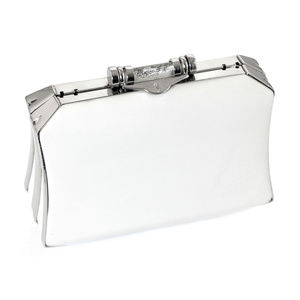 White Faux Leather Clutch Purse With Crystl PS428